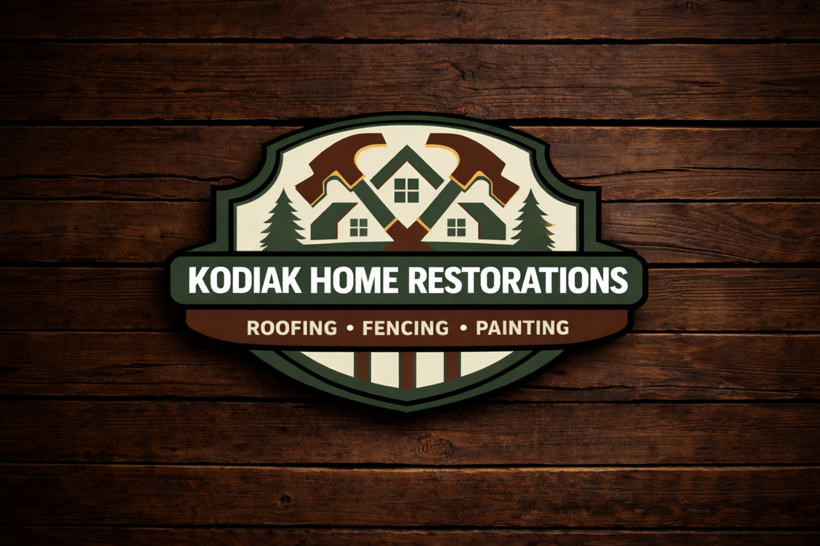 Kodiak Home Restorations brand style with wood background